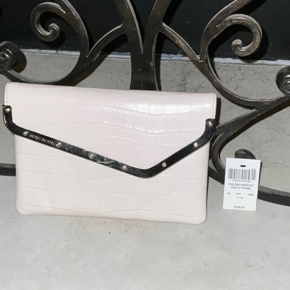 Henri Bendel The DEB Wristlet Croco Frame Clutch Bag Light Pink NWT